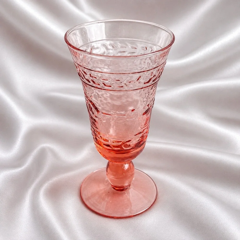 Studio Nova Adirondack Pink Water Goblet Southwestern Embossed Glass 7 Inch